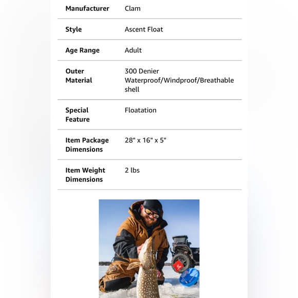 CLAM ASCENT FLOAT BIB ,ice fishing bibs - Picture 5 of 7